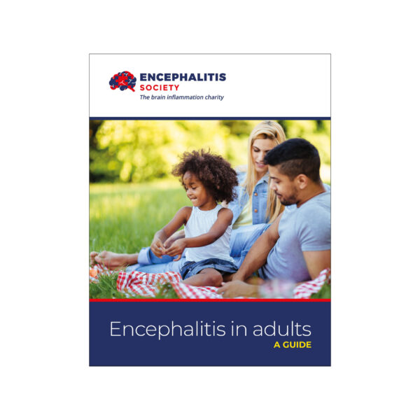 Encephalitis in Adults. A Guide. A picture of a family sitting on some grass