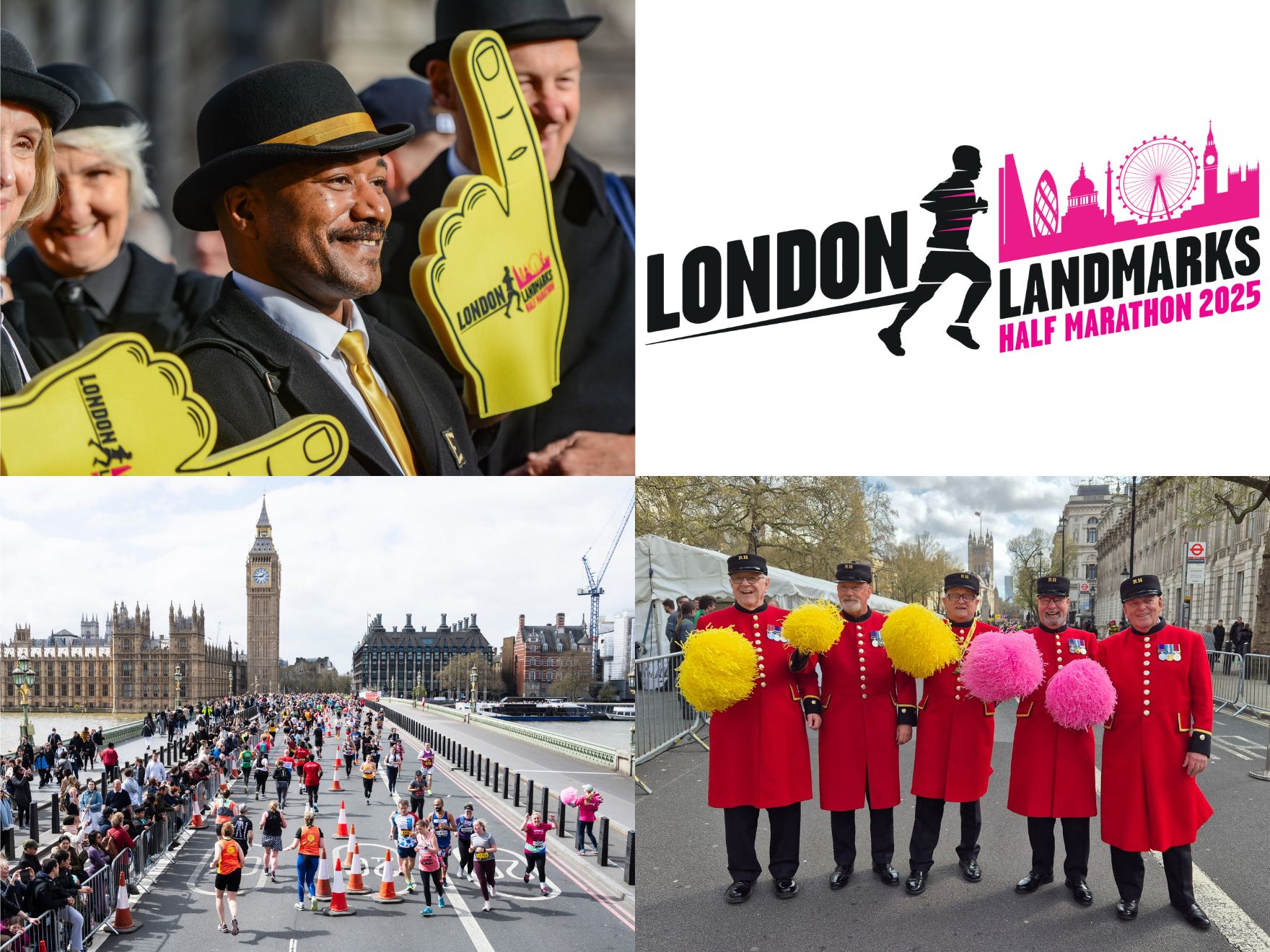 Images of participants in the London Landmarks Half Marathon.