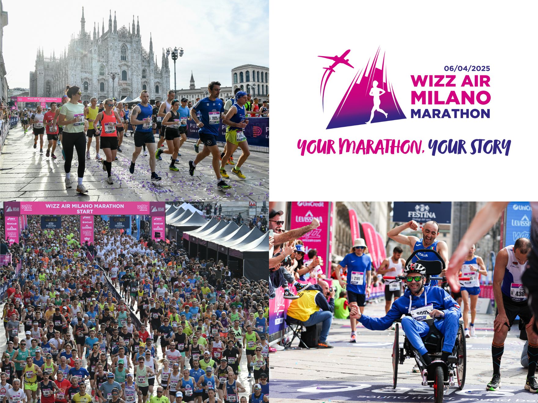 Images of participants in the Milano Marathon.