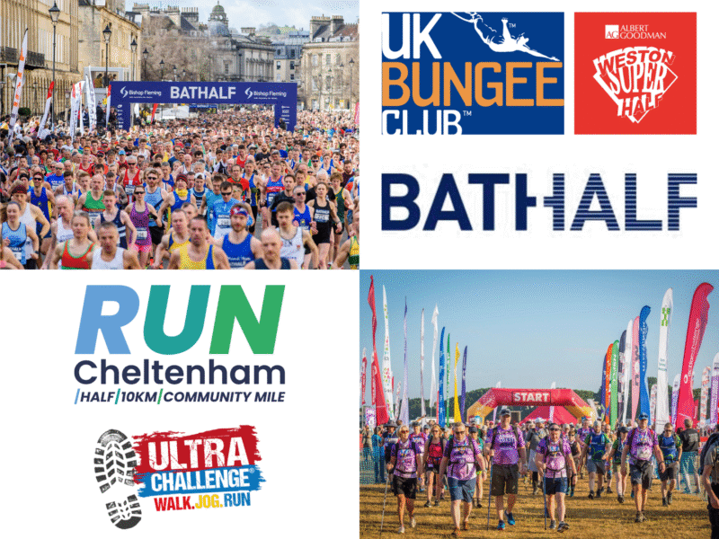 Logos and photos of participants in challenge events in South West England, UK.