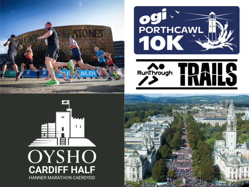 Logos and photos of participants in challenge events in Wales, UK.