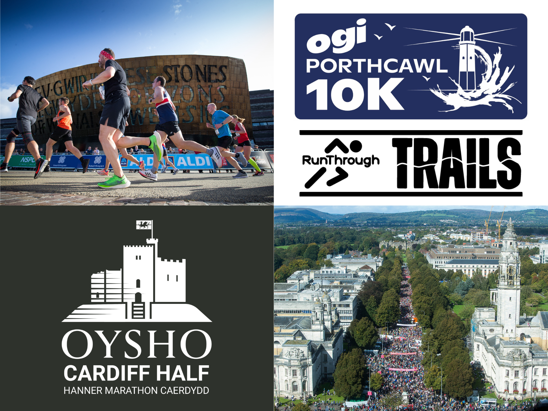 Logos and photos of participants in challenge events in Wales, UK.