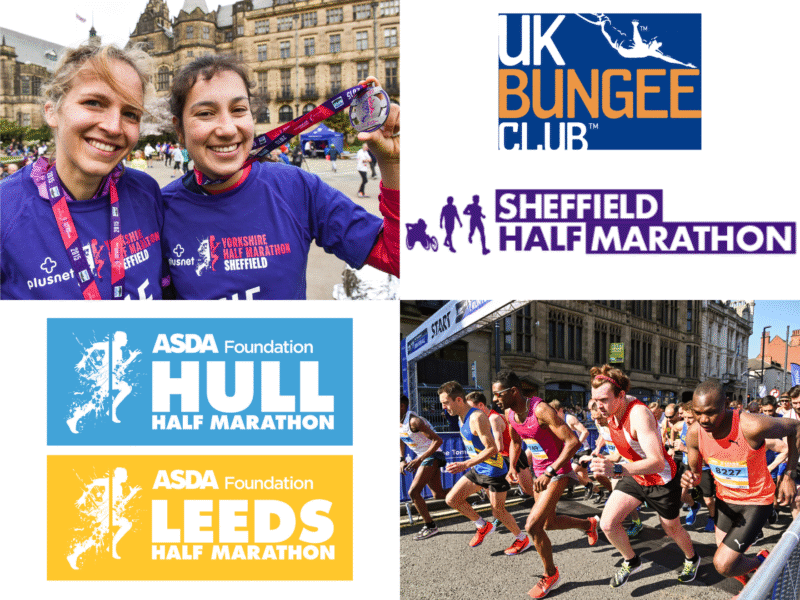 Logos and photos of participants in challenge events in Yorkshire, England.
