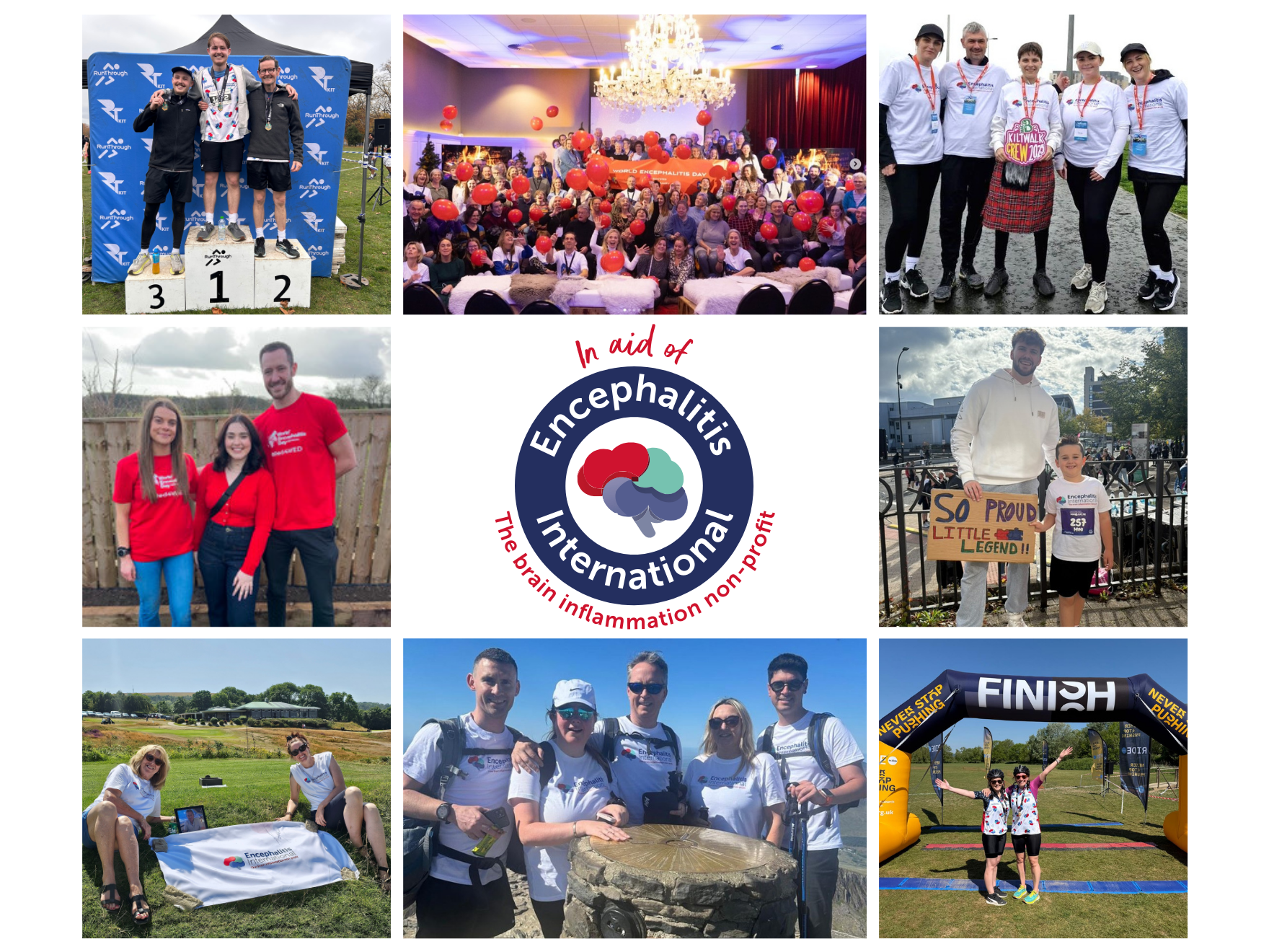 Images of Encephalitis International fundraisers carrying out various activities.