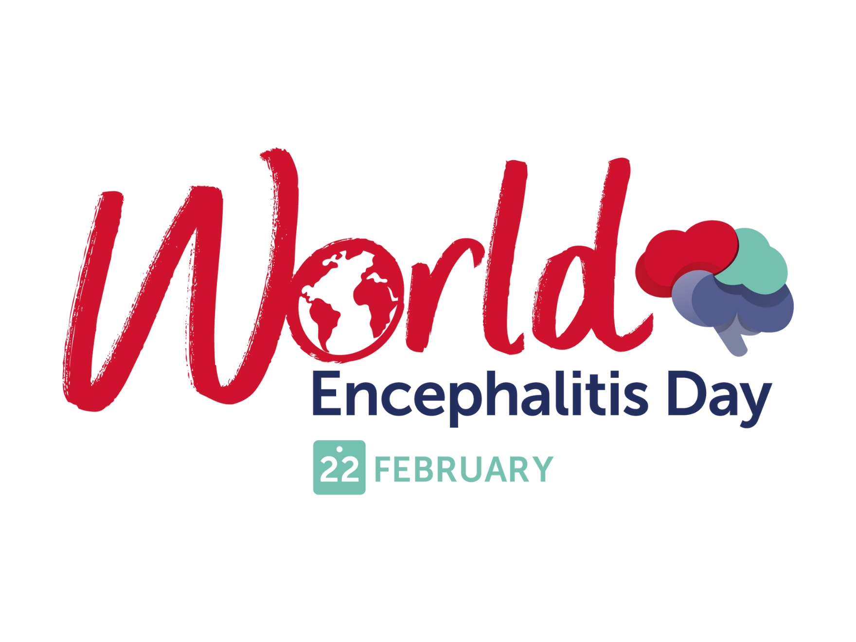 Logo for World Encephalitis Day, featuring red text with a globe image forming the 'o' in the word 'World' and the brain logo for Encephalitis International.