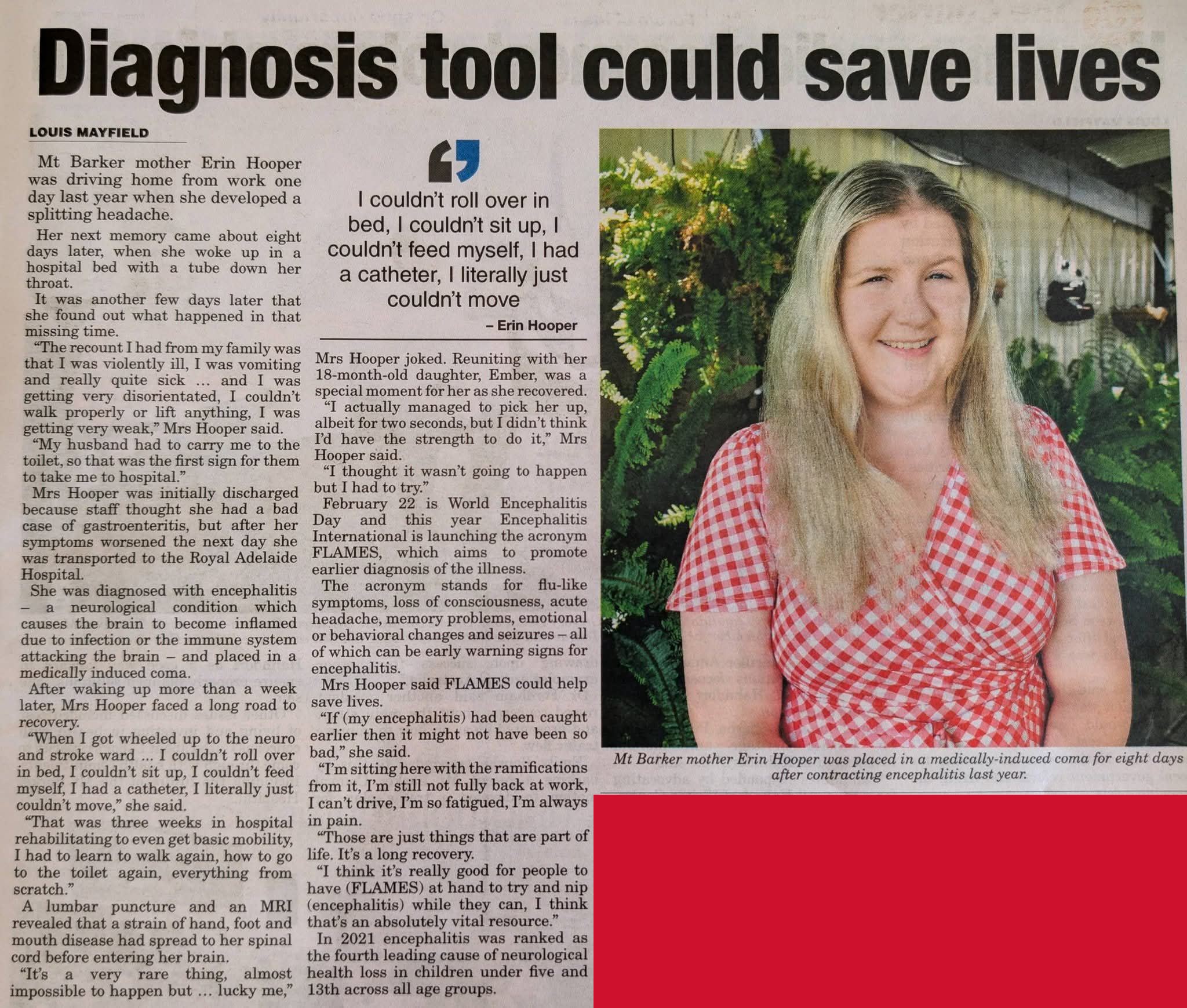 News paper article stating Erin's story